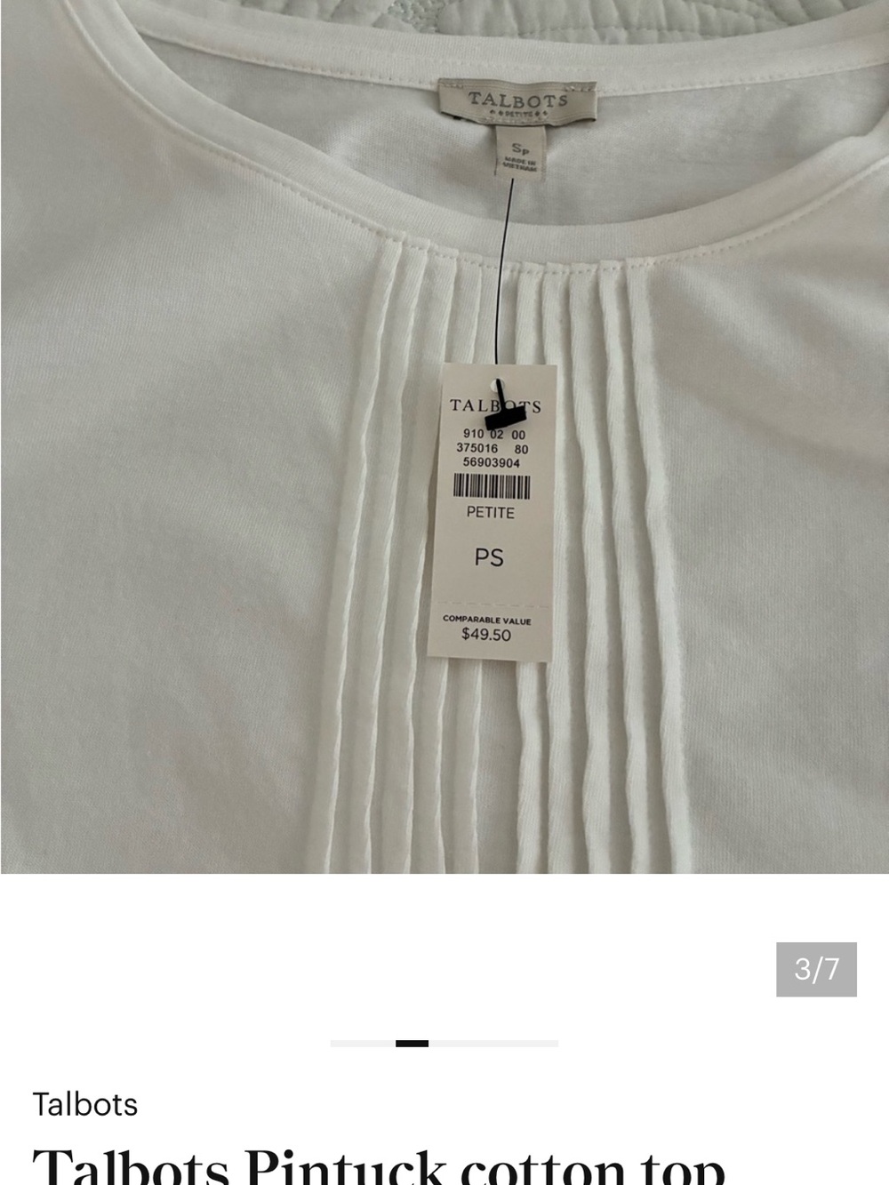 Two Talbots 3/4  Sleeve Pintuck Tee.
 One white and one pink.
Petite small.
NWT - Picture 4 of 12